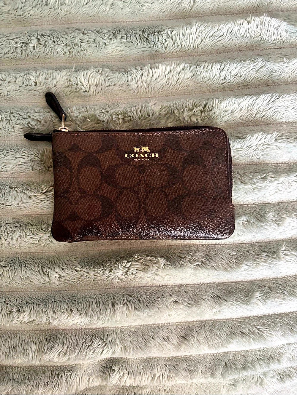 Coach Large Corner Zip Wristlet in Signature Canvas Brown